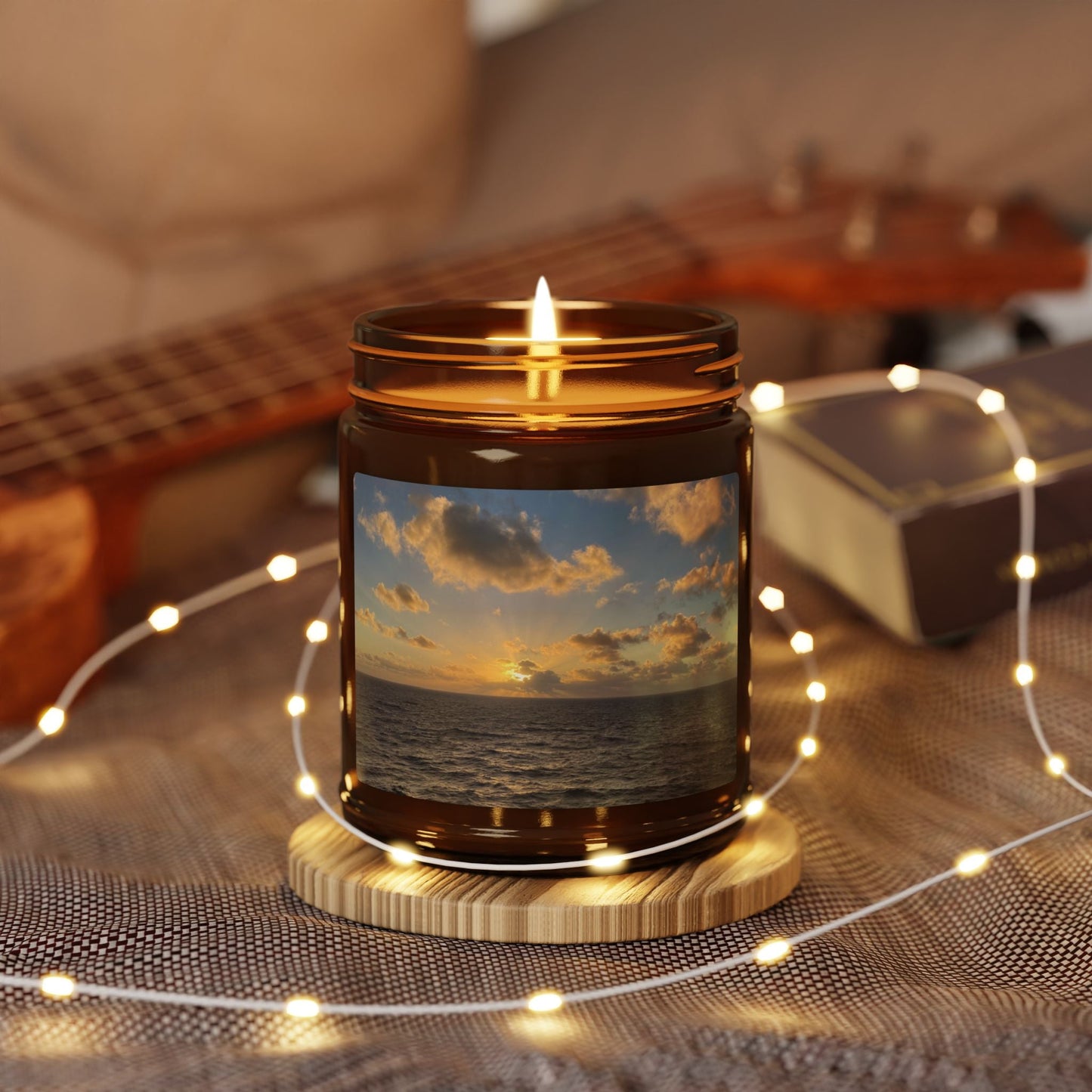 Golden Hour Glow – Ocean Sunset Candle with Coastal Photography Label | Relaxing Scented Jar Candle Gift – 9oz Home Decor for aromatic decor (7 view)
