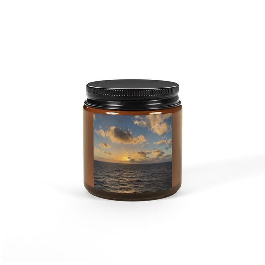 Golden Hour Glow – Ocean Sunset Candle with Coastal Photography Label | Relaxing Scented Jar Candle Gift – 4oz Home Decor for aromatic decor (1 view)