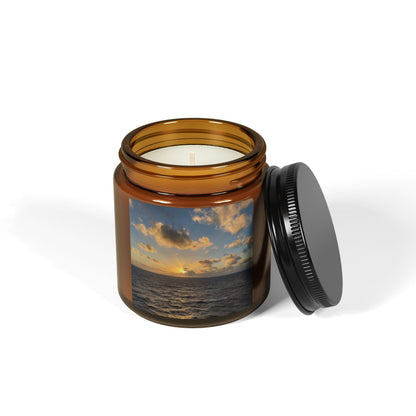 Golden Hour Glow – Ocean Sunset Candle with Coastal Photography Label | Relaxing Scented Jar Candle Gift – 9oz Home Decor for aromatic decor (3 view)