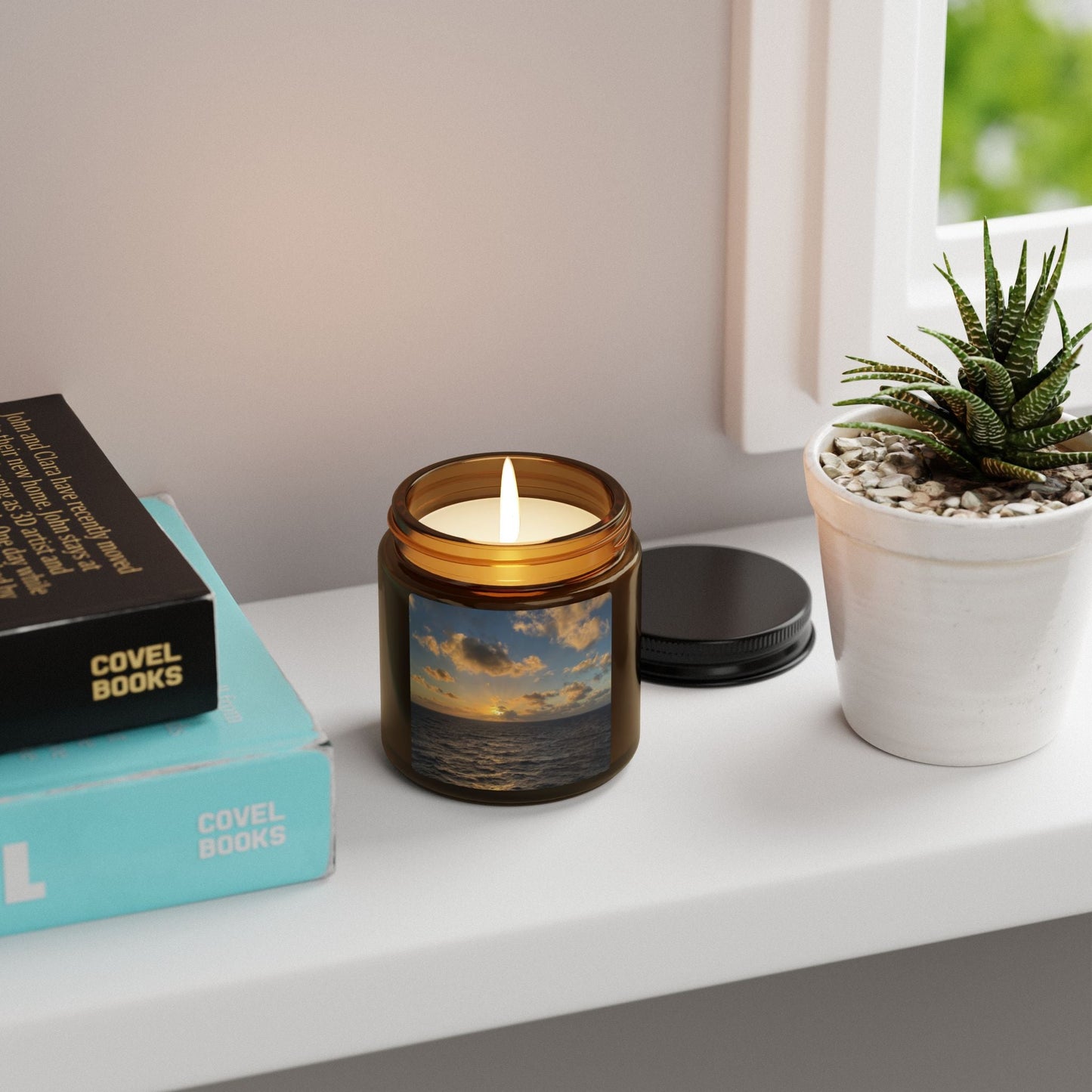 Golden Hour Glow – Ocean Sunset Candle with Coastal Photography Label | Relaxing Scented Jar Candle Gift – 9oz Home Decor for aromatic decor (5 view)