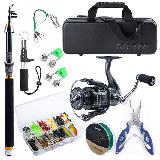 Goture Telescopic Fishing Combo – Carbon Fiber Rod & Spinning Reel Kit with Lures, Tools & ABS Case | All-in-One Travel Gift Set – A:Fishing Full Kit with Carrier Bag Fishing Gear by SbrTnHomes