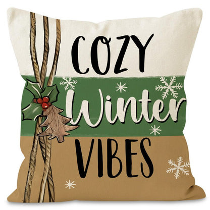 Green Christmas Tree Pillow Cover – 45×45cm Linen Cushion Case with Snowflake & Letter Print | Holiday Decor – Style 4 Holiday Decor for christmas (9 view)
