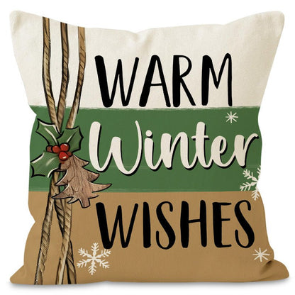 Green Christmas Tree Pillow Cover – 45×45cm Linen Cushion Case with Snowflake & Letter Print | Holiday Decor – Style 1 Holiday Decor for christmas (6 view)