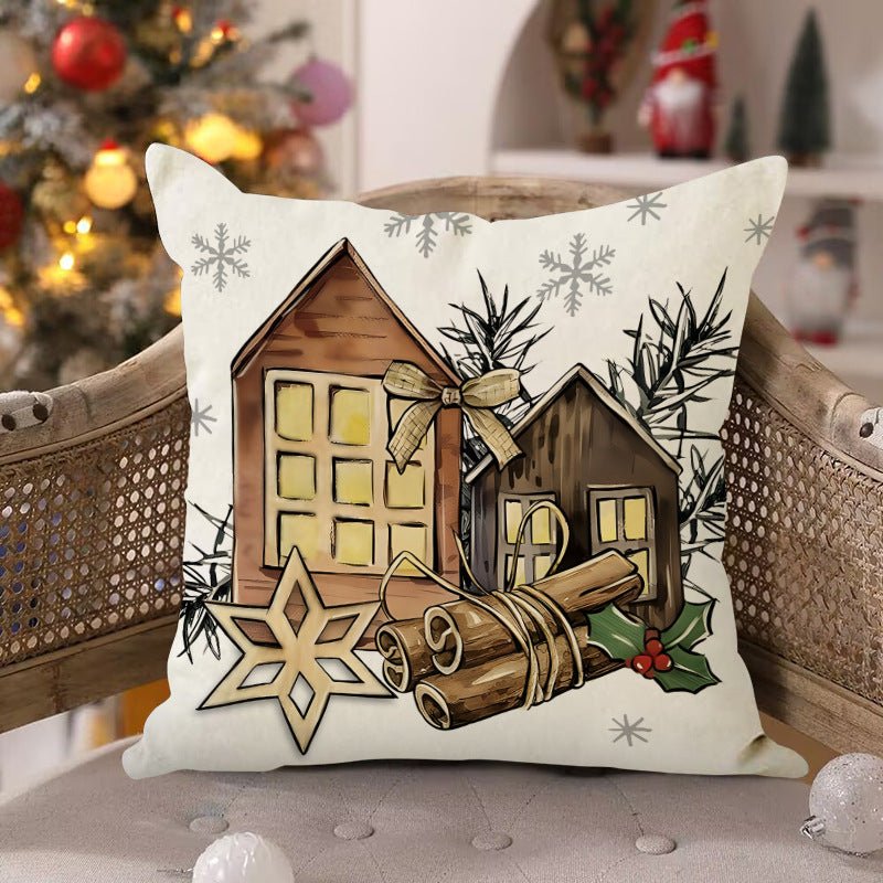 Green Christmas Tree Pillow Cover – 45×45cm Linen Cushion Case with Snowflake & Letter Print | Holiday Decor – Style 1 Holiday Decor for christmas (3 view)