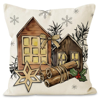 Green Christmas Tree Pillow Cover – 45×45cm Linen Cushion Case with Snowflake & Letter Print | Holiday Decor – Style 1 Holiday Decor for christmas (5 view)