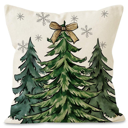 Green Christmas Tree Pillow Cover – 45×45cm Linen Cushion Case with Snowflake & Letter Print | Holiday Decor – Style 2 Holiday Decor for christmas (7 view)