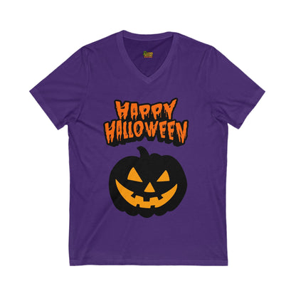 Happy Halloween Pumpkin Tee – Classic Jack - O’ - Lantern Graphic Shirt | Fall & Spooky Season V - Neck – Team Purple V - neck for bee lovers gift (13 view)