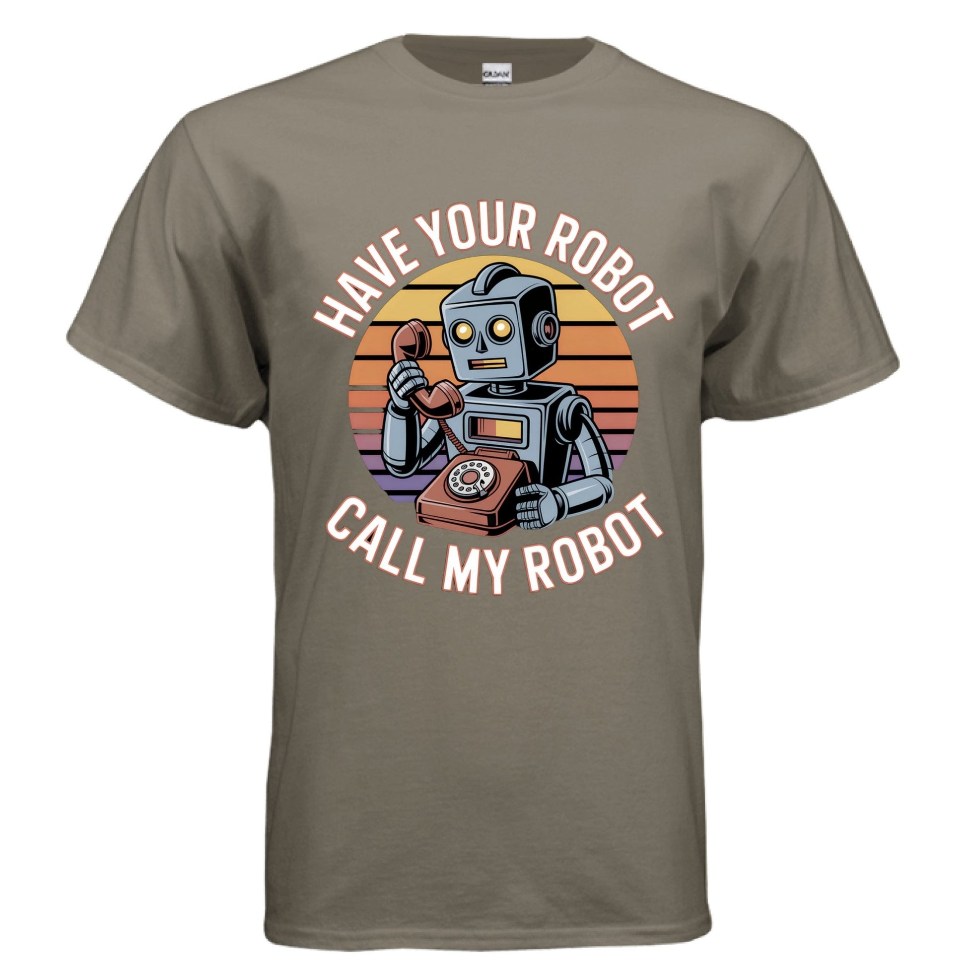 Have Your Robot Call My Robot – Retro AI Humor Shirt | Clowns of E - Com – PRAIRIE DUST T-Shirt for Apparel (31 view)