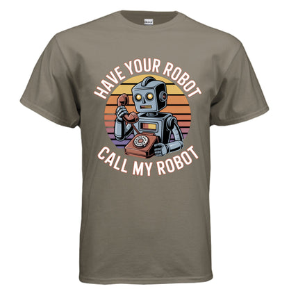 Have Your Robot Call My Robot – Retro AI Humor Shirt | Clowns of E - Com – ANTIQUE ROYAL T-Shirt for Apparel (70 view)