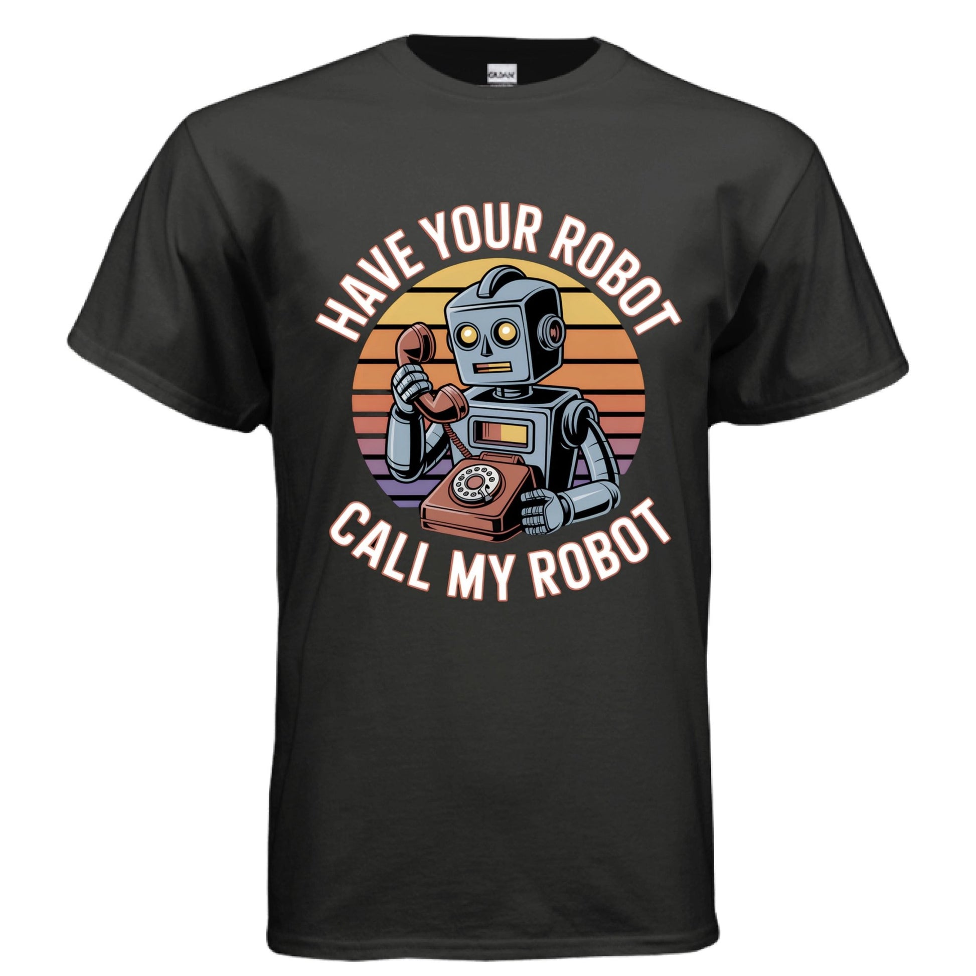 Have Your Robot Call My Robot – Retro AI Humor Shirt | Clowns of E - Com – BLACK T-Shirt for Apparel (10 view)