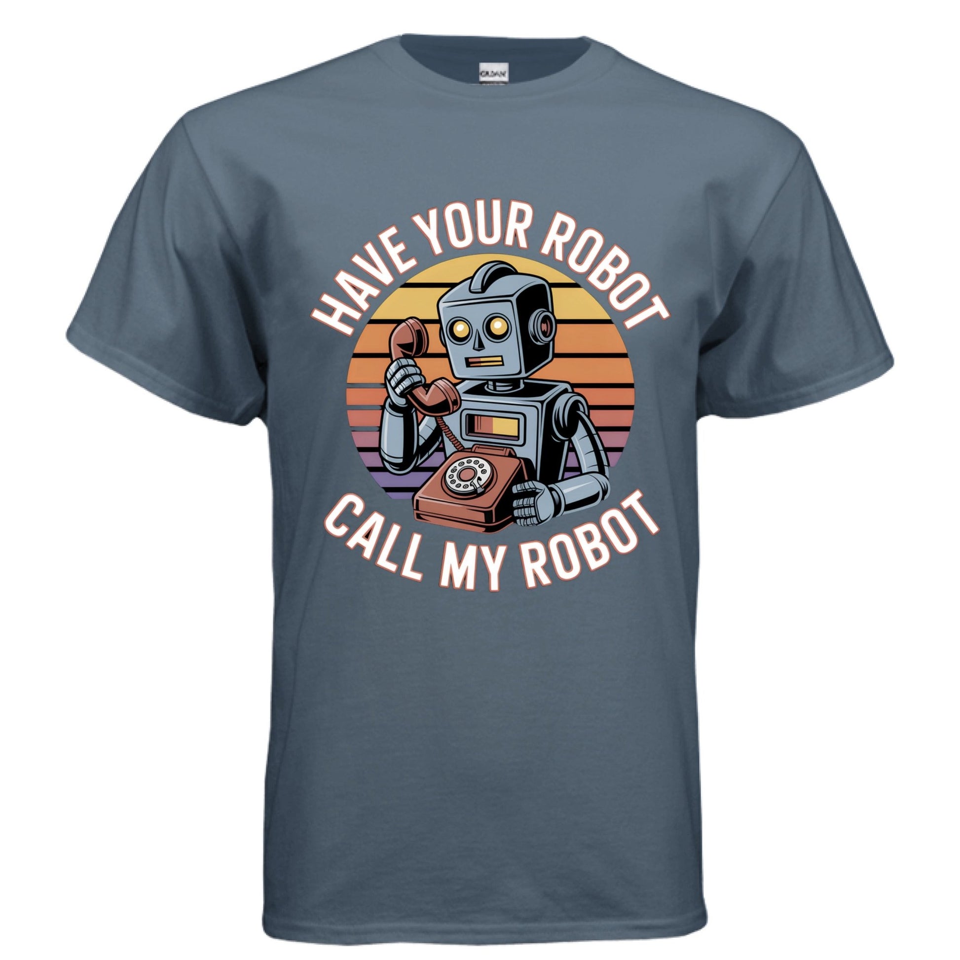 Have Your Robot Call My Robot – Retro AI Humor Shirt | Clowns of E - Com – INDIGO BLUE T-Shirt for Apparel (16 view)