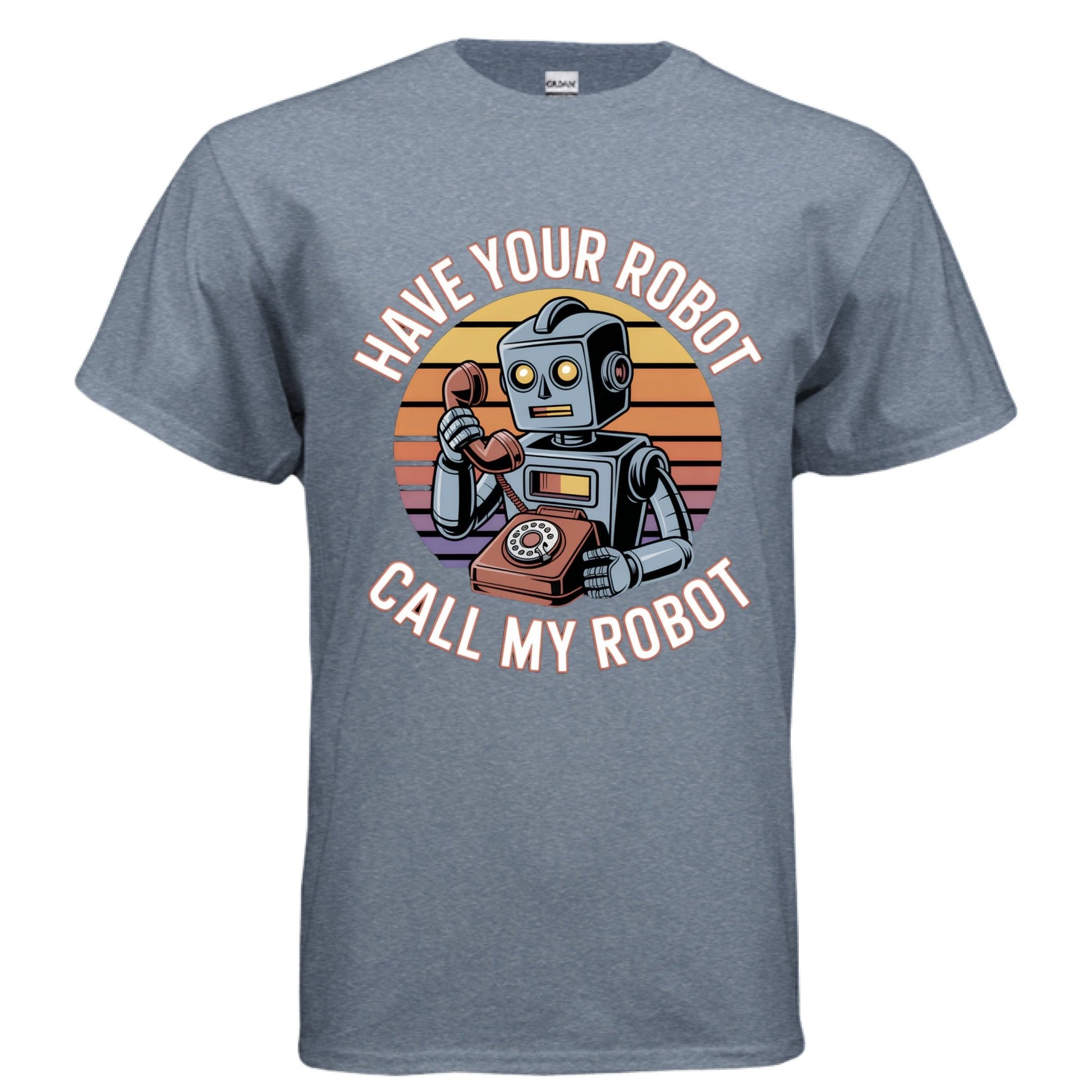 Have Your Robot Call My Robot – Retro AI Humor Shirt | Clowns of E - Com – HEATHER INDIGO T-Shirt for Apparel (34 view)