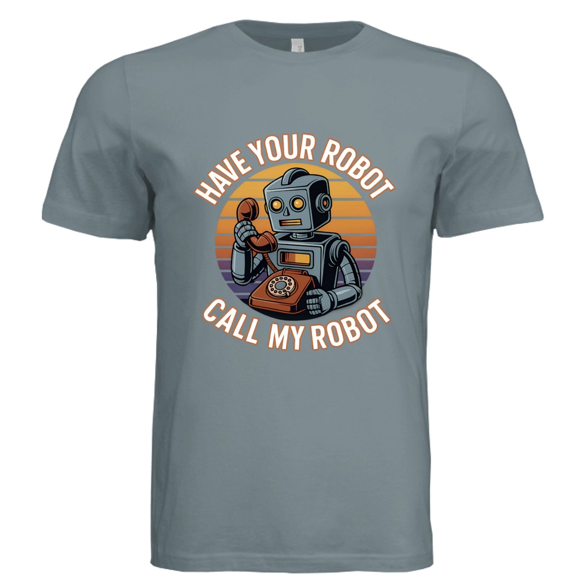 Have Your Robot Call My Robot – Retro AI Humor Shirt Triblend | Clowns of E - Com – Blue Storm Triblend T-Shirt for Apparel (13 view)