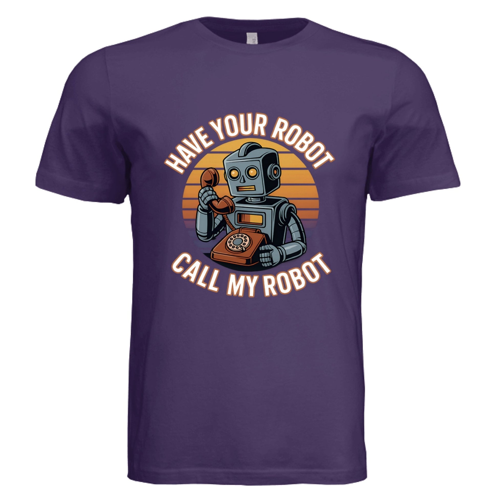 Have Your Robot Call My Robot – Retro AI Humor Shirt Triblend | Clowns of E - Com – Solid Team Purple Triblend T-Shirt for Apparel (16 view)