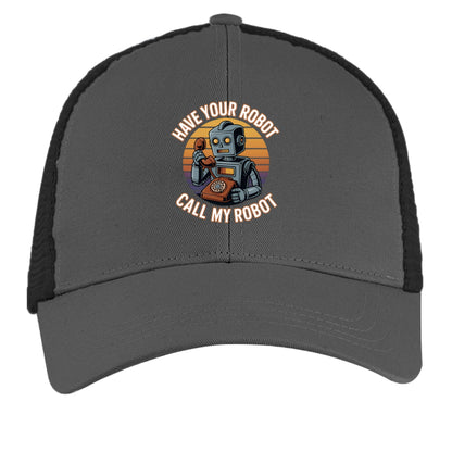 Have Your Robot Call My Robot – Retro AI Humor Trucker Hat | Clowns of E - Com – CHARCOAL/ BLACK Hats for Apparel (10 view)