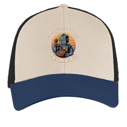 Have Your Robot Call My Robot – Retro AI Humor Trucker Hat | Clowns of E - Com – OYSTR/PACFC/ BLK Hats for Apparel (12 view)