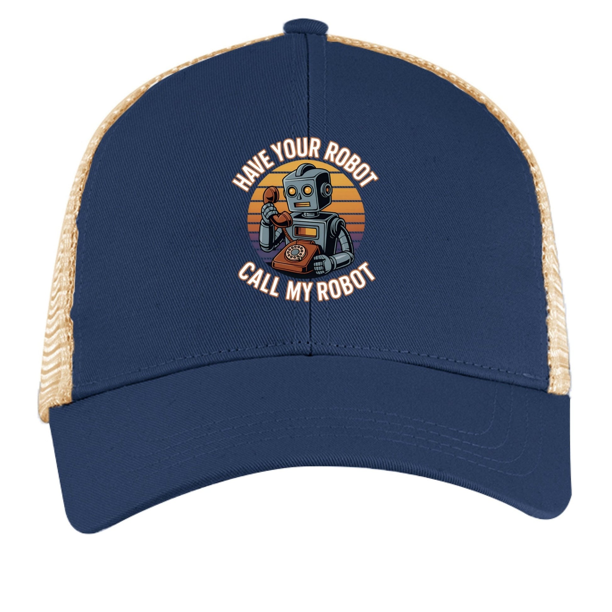 Have Your Robot Call My Robot – Retro AI Humor Trucker Hat | Clowns of E - Com – Pacific / Oyster Hats for Apparel (3 view)