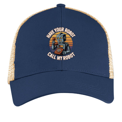 Have Your Robot Call My Robot – Retro AI Humor Trucker Hat | Clowns of E - Com – Pacific / Oyster Hats for Apparel (3 view)