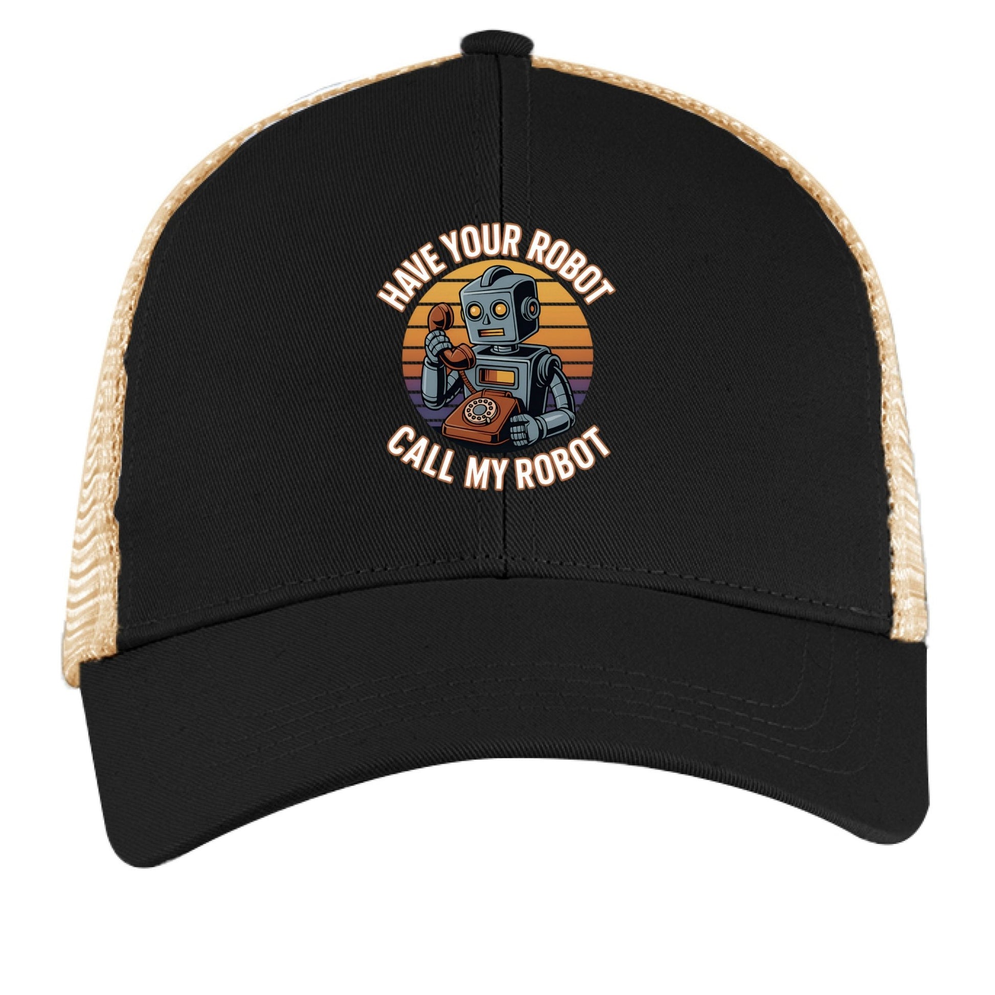 Have Your Robot Call My Robot – Retro AI Humor Trucker Hat | Clowns of E - Com – BLACK / OYSTER Hats for Apparel (13 view)