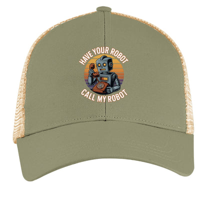 Have Your Robot Call My Robot – Retro AI Humor Trucker Hat | Clowns of E - Com – JUNGLE / OYSTER Hats for Apparel (5 view)