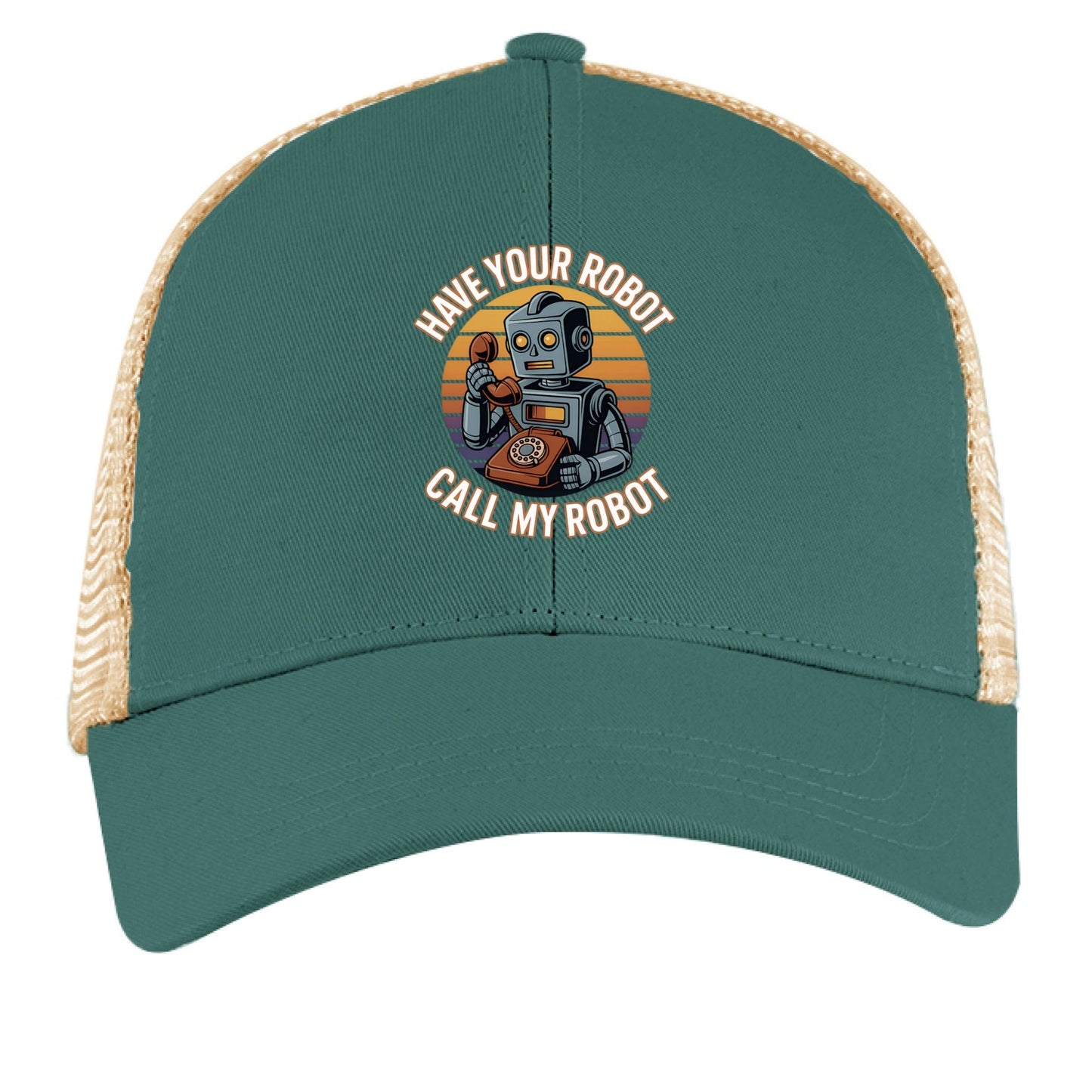 Have Your Robot Call My Robot – Retro AI Humor Trucker Hat | Clowns of E - Com – EMER FRST / OYSTER Hats for Apparel (6 view)