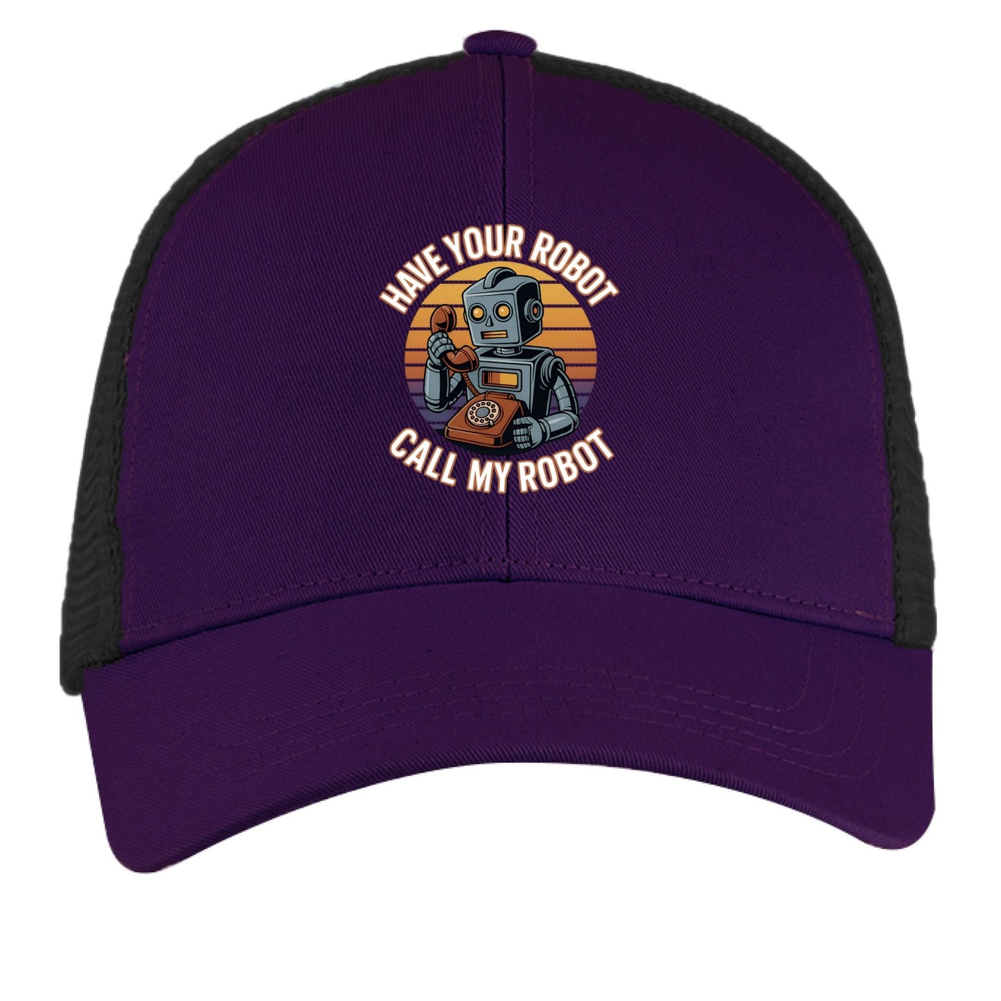 Have Your Robot Call My Robot – Retro AI Humor Trucker Hat | Clowns of E - Com – BEETROOT/ BLACK Hats for Apparel (11 view)