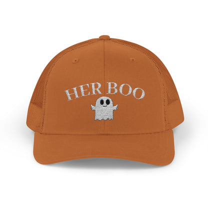 Her Boo Halloween Hat – Cute Ghost Embroidered Trucker Cap | Couples Matching Outfit – Caramel Hats for Casual Fashion (37 view)