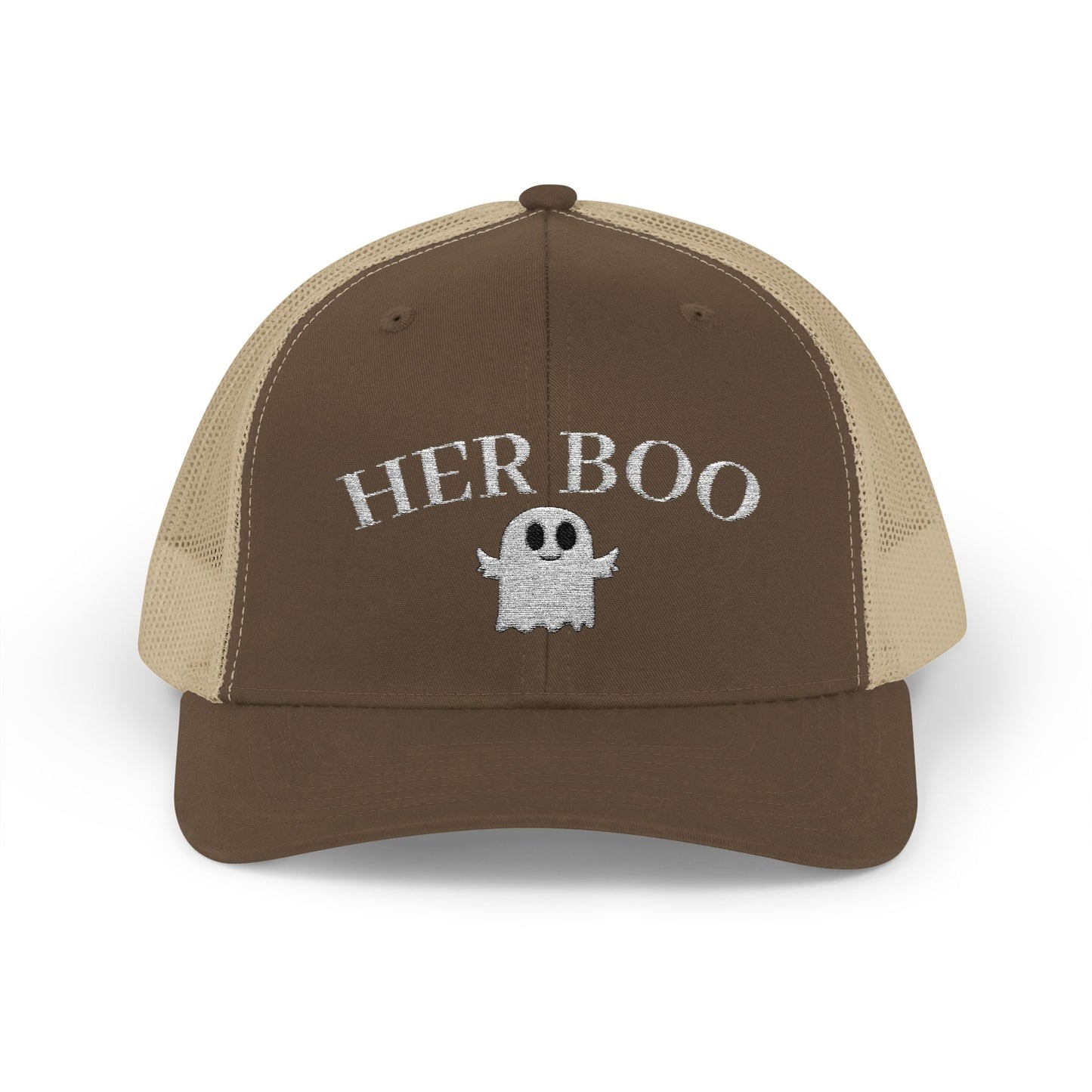 Her Boo Halloween Hat – Cute Ghost Embroidered Trucker Cap | Couples Matching Outfit – Brown / Khaki Hats for Casual Fashion (19 view)