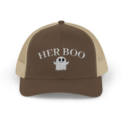 Her Boo Halloween Hat – Cute Ghost Embroidered Trucker Cap | Couples Matching Outfit – Brown / Khaki Hats for Casual Fashion (19 view)
