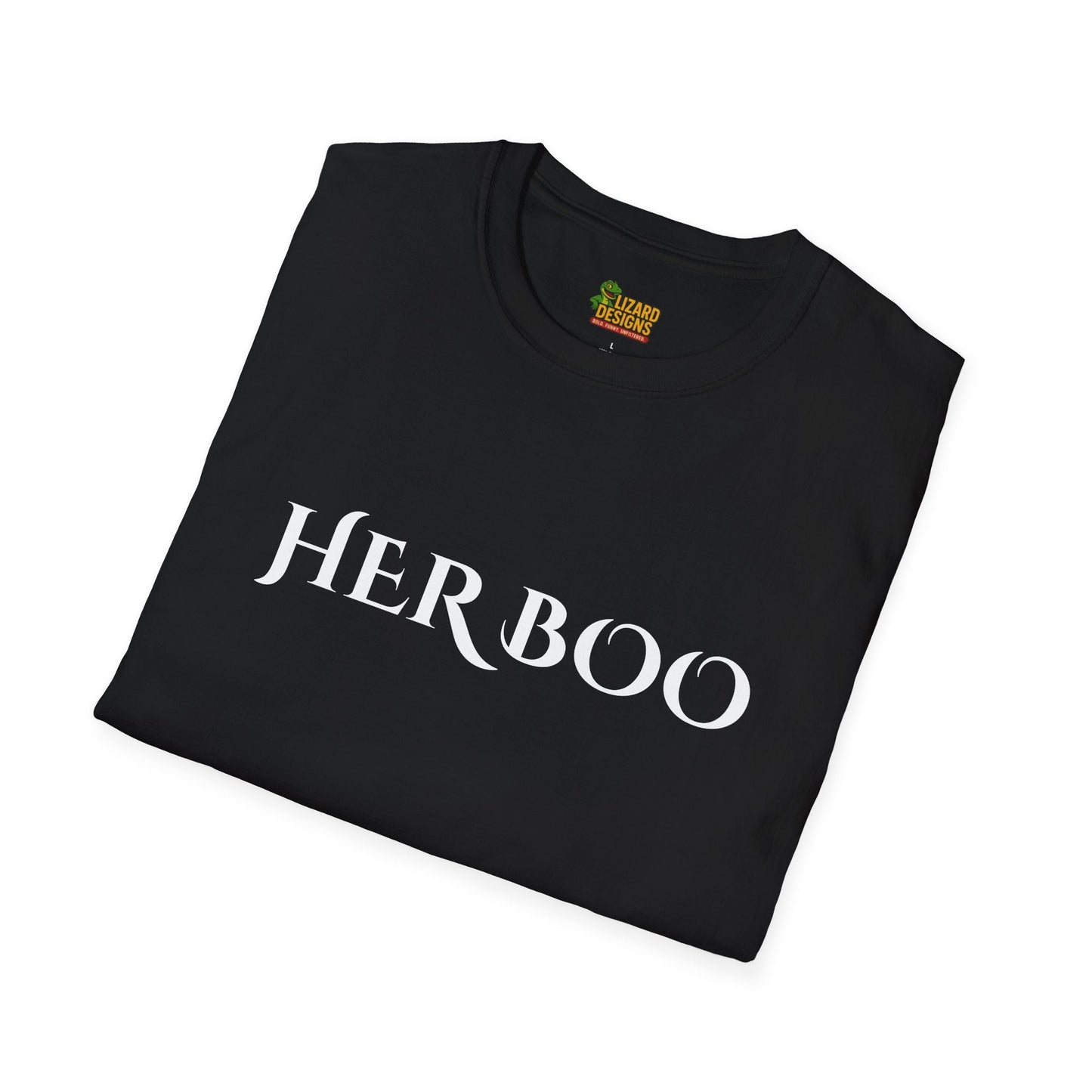 Her Boo Halloween Shirt – Matching Couples Tee | Spooky Season Apparel – Black T-Shirt for Anniversary Gift (4 view)