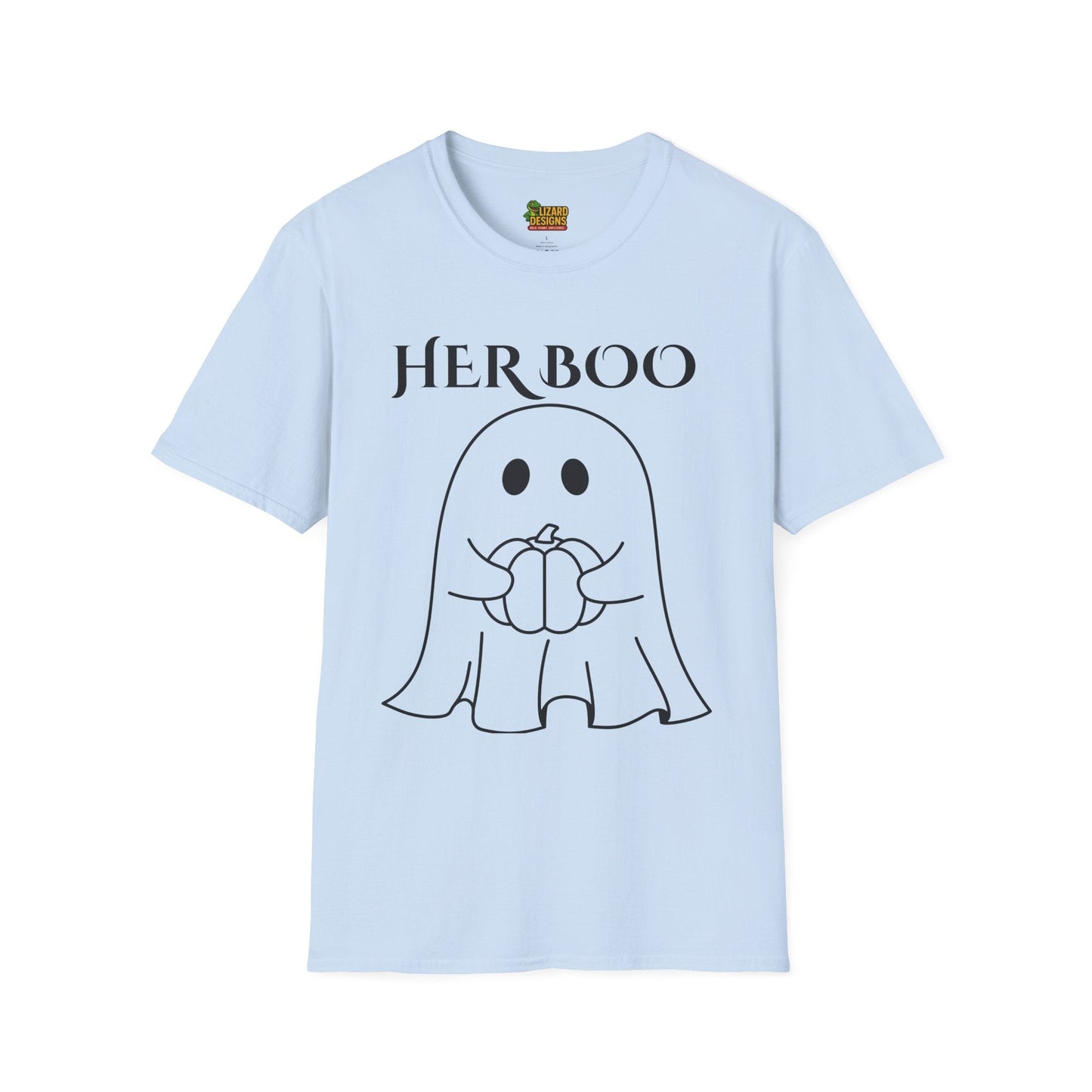Her Boo Halloween Shirt with Ghost – Matching Couples Tee | Spooky Season Apparel – Light Blue T-Shirt for Anniversary Gift (33 view)