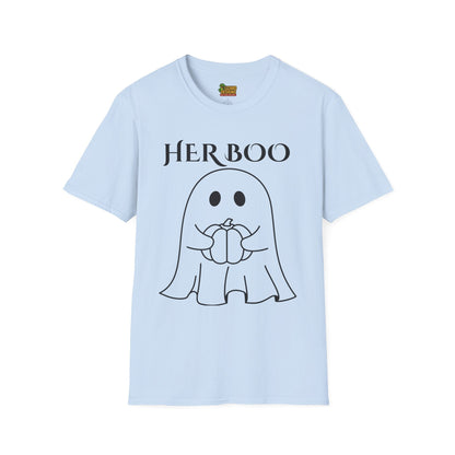 Her Boo Halloween Shirt with Ghost – Matching Couples Tee | Spooky Season Apparel – Light Blue T-Shirt for Anniversary Gift (33 view)