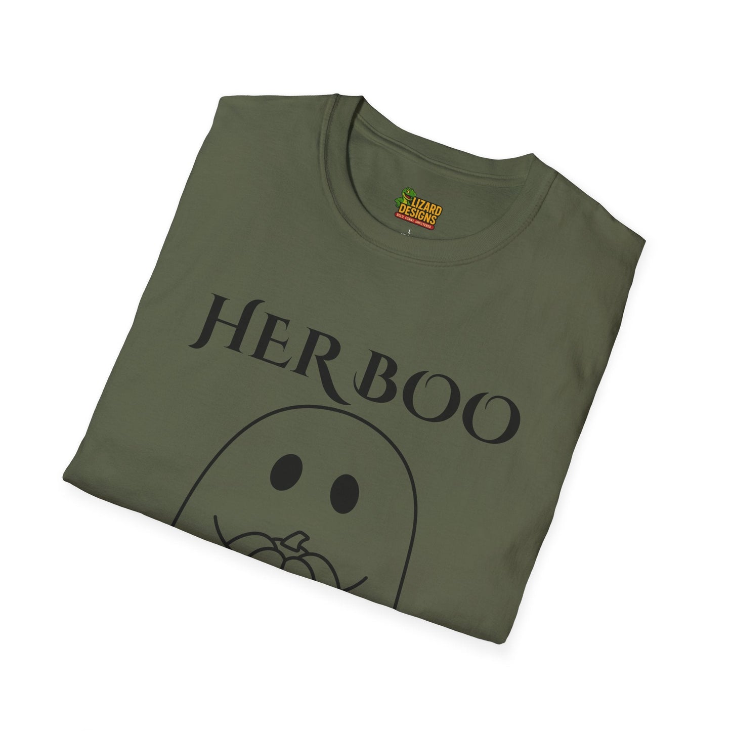 Her Boo Halloween Shirt with Ghost – Matching Couples Tee | Spooky Season Apparel – Military Green T-Shirt for Anniversary Gift (10 view)