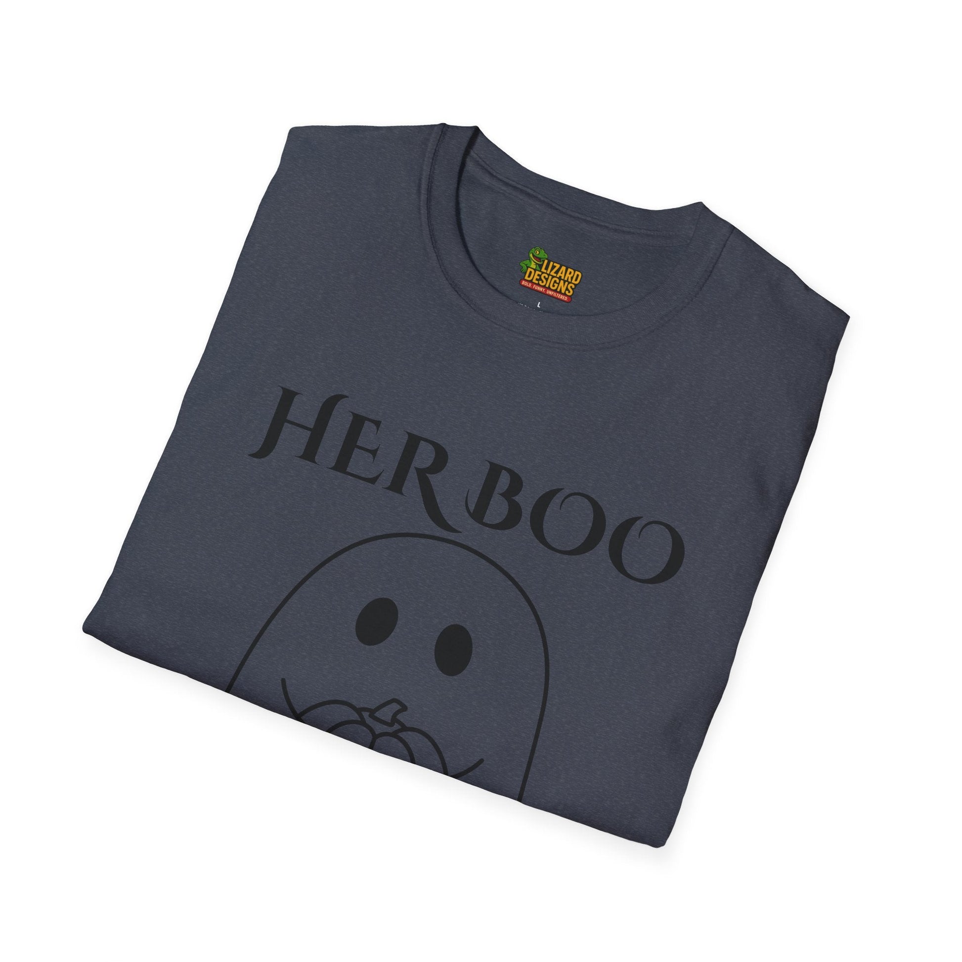 Her Boo Halloween Shirt with Ghost – Matching Couples Tee | Spooky Season Apparel – Dark Heather T-Shirt for Anniversary Gift (40 view)