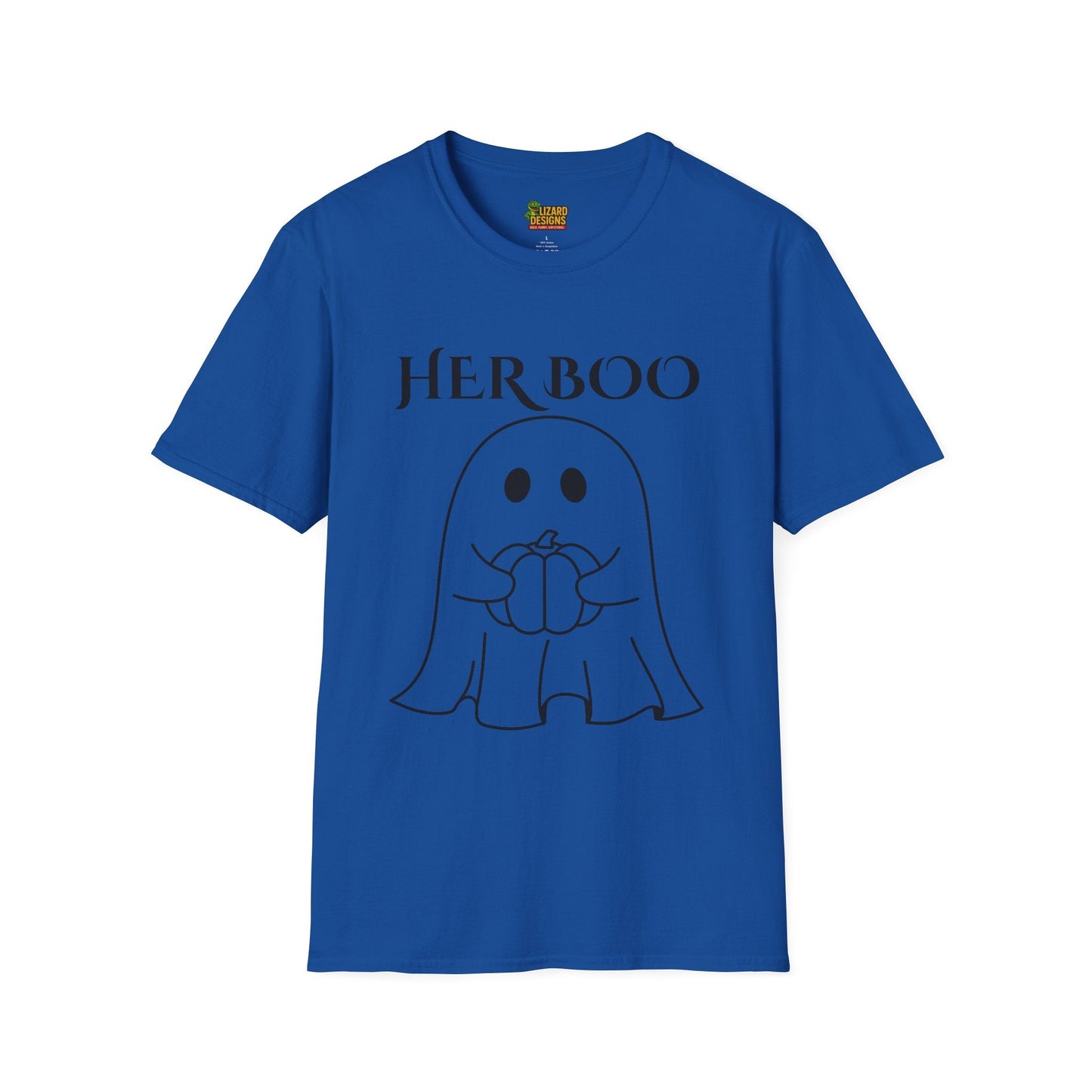 Her Boo Halloween Shirt with Ghost – Matching Couples Tee | Spooky Season Apparel – Royal T-Shirt for Anniversary Gift (15 view)