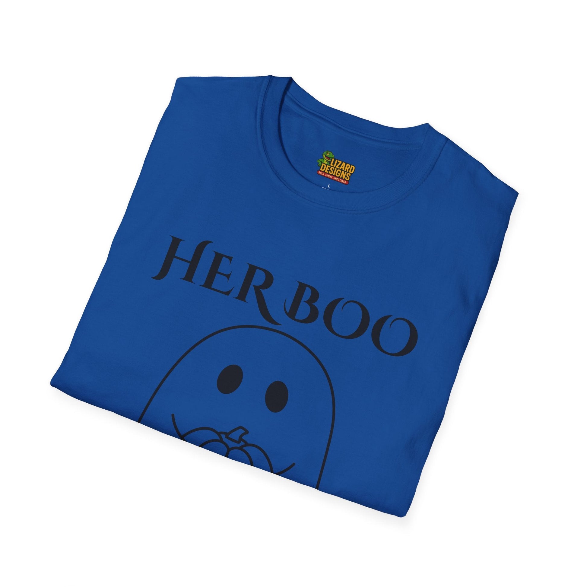 Her Boo Halloween Shirt with Ghost – Matching Couples Tee | Spooky Season Apparel – Royal T-Shirt for Anniversary Gift (16 view)
