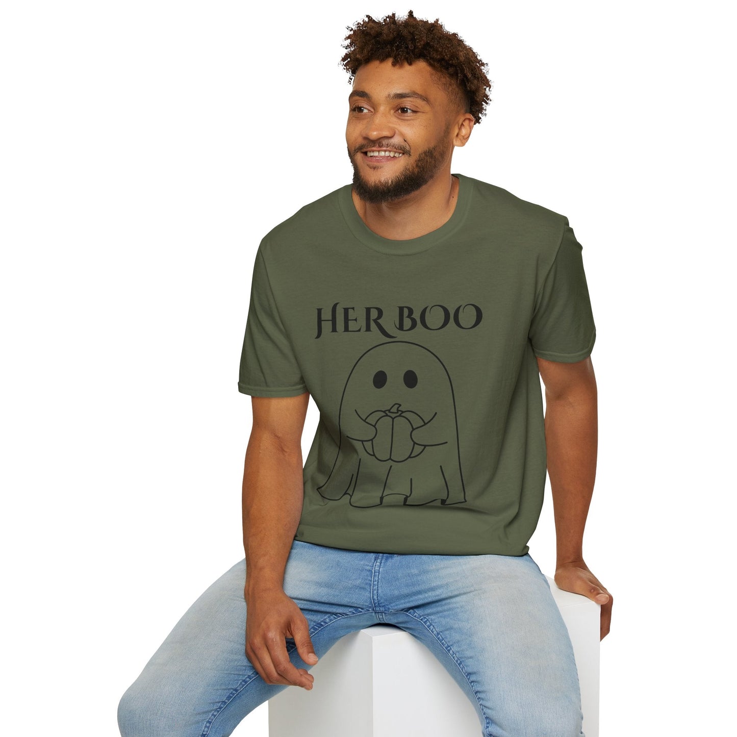 Her Boo Halloween Shirt with Ghost – Matching Couples Tee | Spooky Season Apparel – White T-Shirt for Anniversary Gift (7 view)