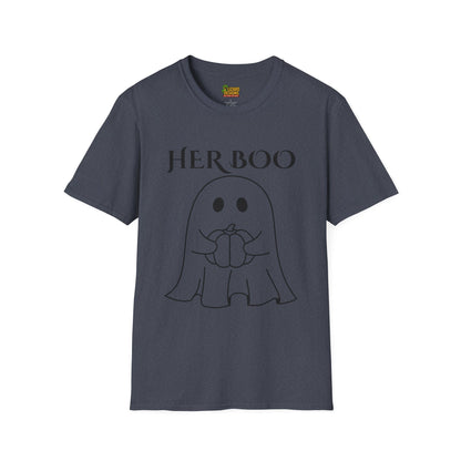 Her Boo Halloween Shirt with Ghost – Matching Couples Tee | Spooky Season Apparel – Heather Navy T-Shirt for Anniversary Gift (21 view)