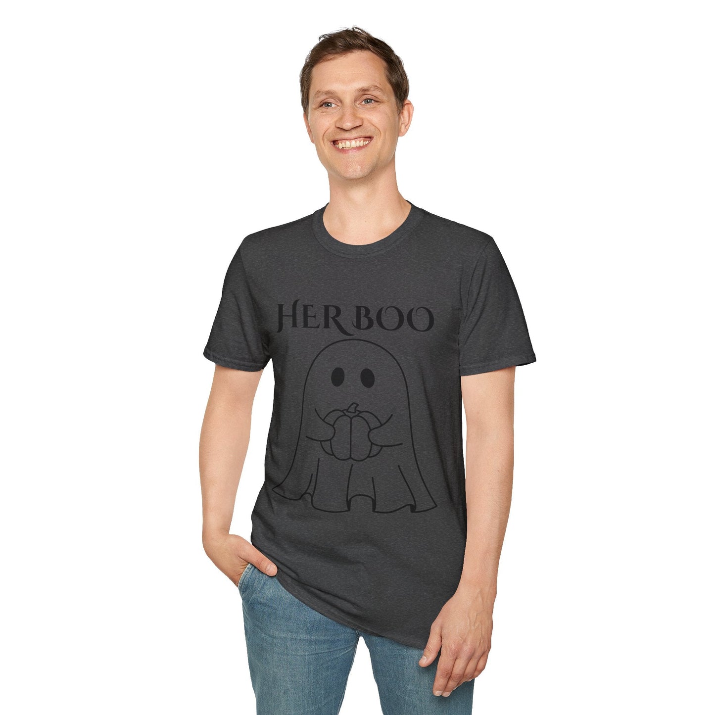 Her Boo Halloween Shirt with Ghost – Matching Couples Tee | Spooky Season Apparel – Royal T-Shirt for Anniversary Gift (20 view)