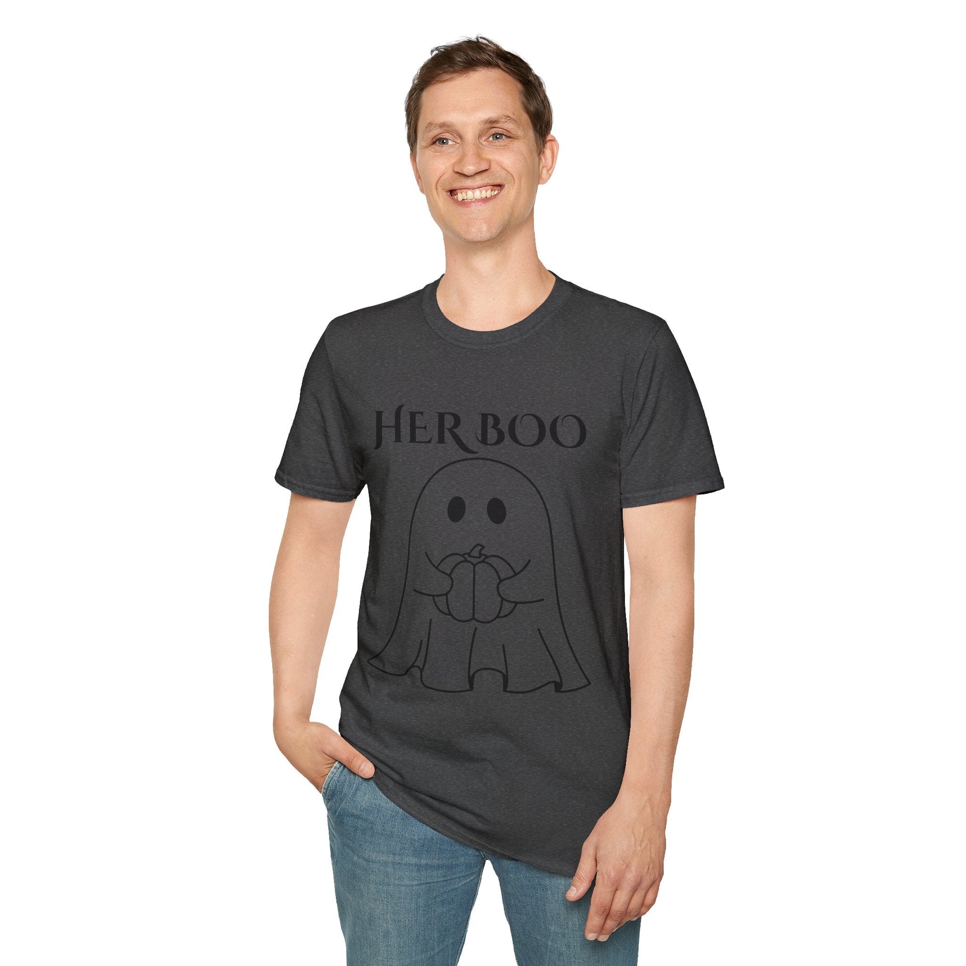 Her Boo Halloween Shirt with Ghost – Matching Couples Tee | Spooky Season Apparel – Royal T-Shirt for Anniversary Gift (20 view)