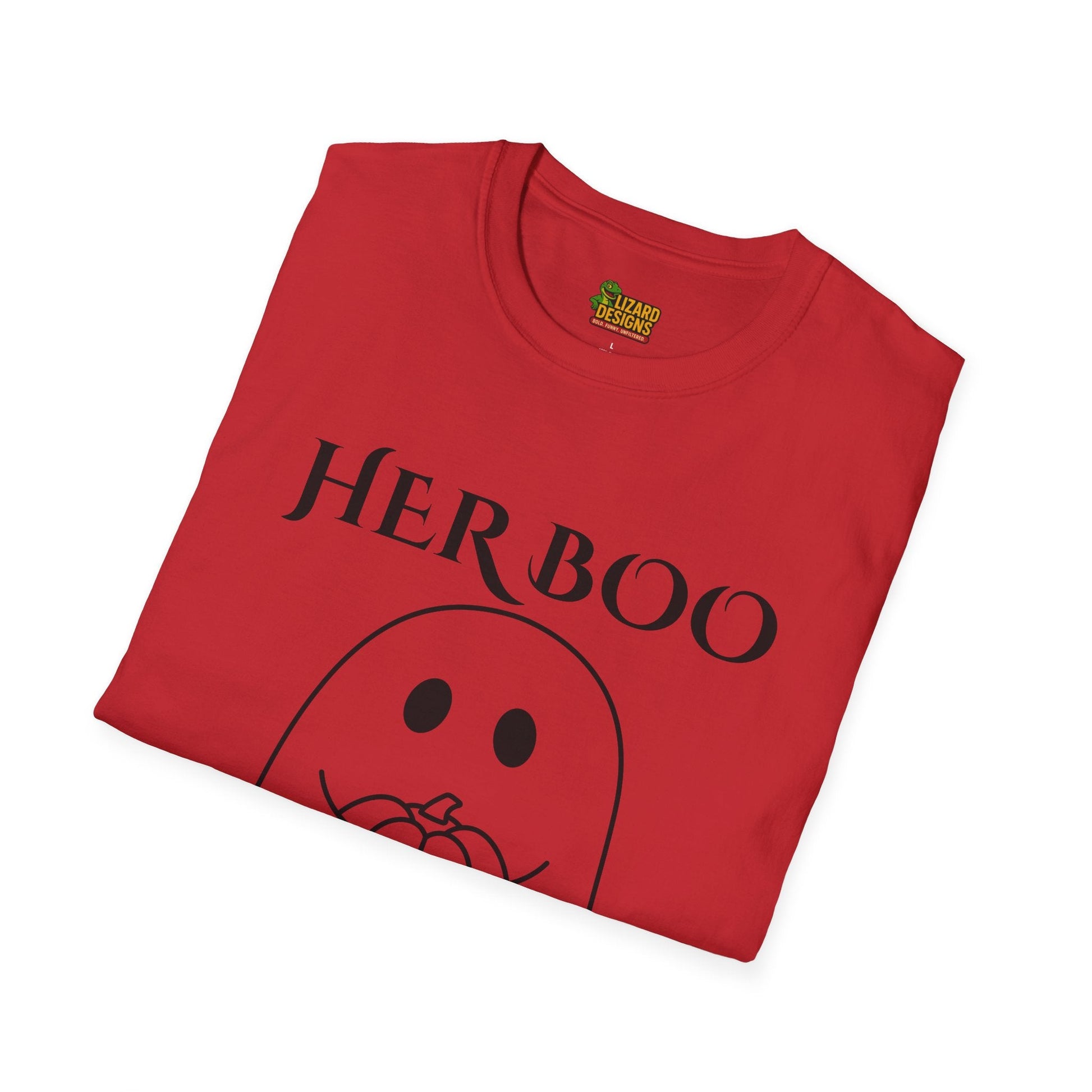 Her Boo Halloween Shirt with Ghost – Matching Couples Tee | Spooky Season Apparel – Red T-Shirt for Anniversary Gift (28 view)