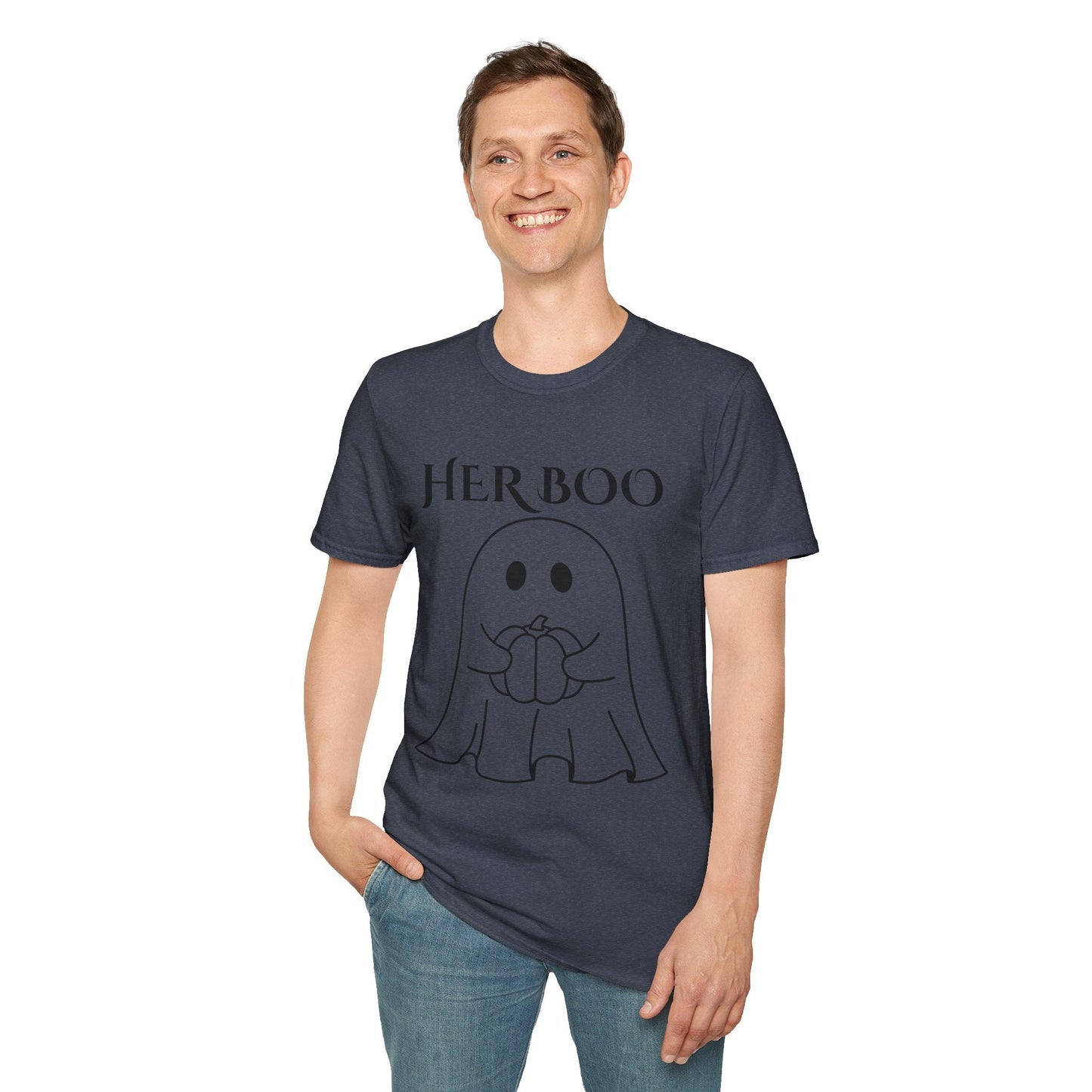Her Boo Halloween Shirt with Ghost – Matching Couples Tee | Spooky Season Apparel – Light Blue T-Shirt for Anniversary Gift (38 view)