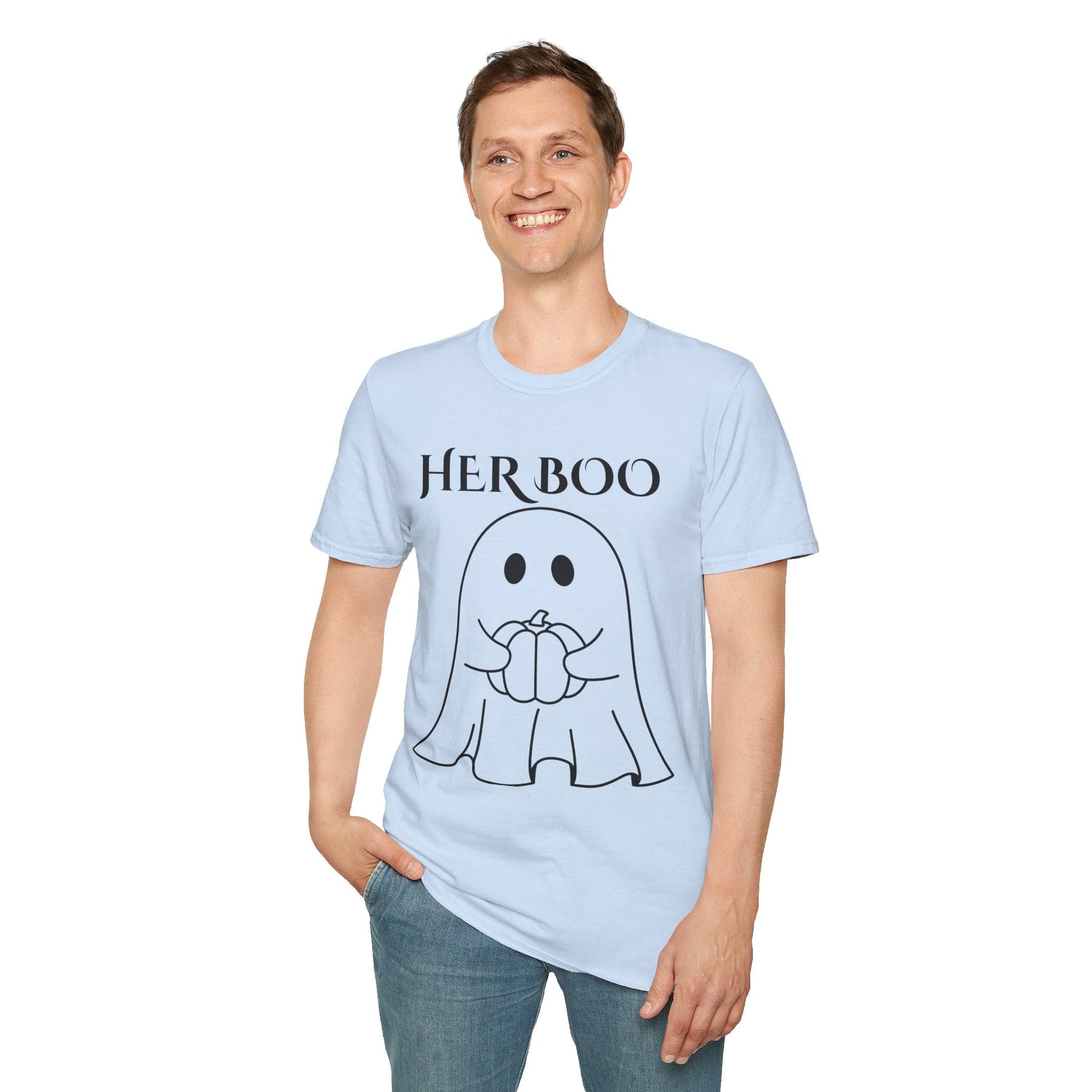 Her Boo Halloween Shirt with Ghost – Matching Couples Tee | Spooky Season Apparel – Red T-Shirt for Anniversary Gift (32 view)