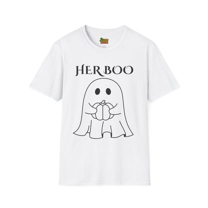 Her Boo Halloween Shirt with Ghost – Matching Couples Tee | Spooky Season Apparel – White T-Shirt for Anniversary Gift (3 view)