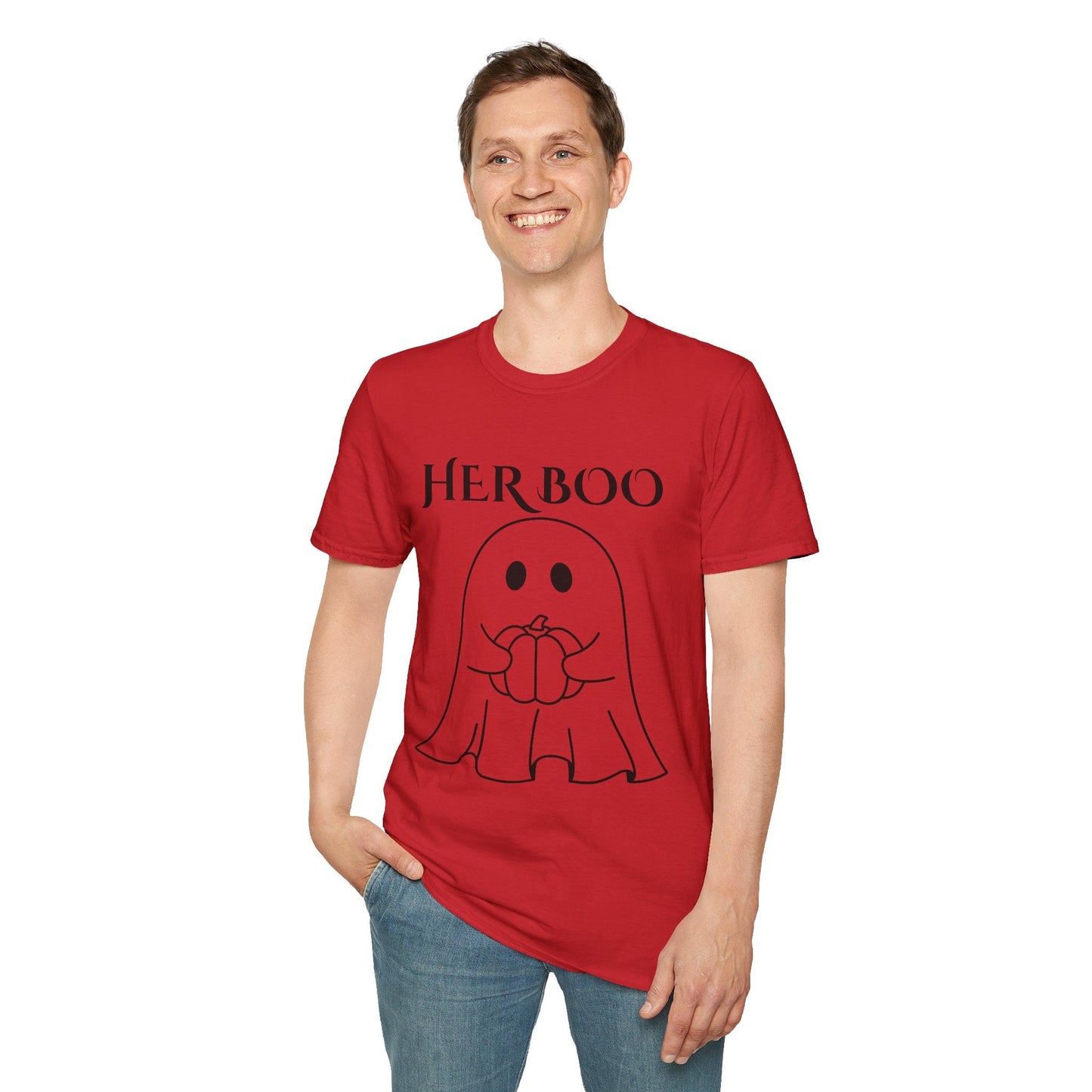 Her Boo Halloween Shirt with Ghost – Matching Couples Tee | Spooky Season Apparel – Heather Navy T-Shirt for Anniversary Gift (26 view)