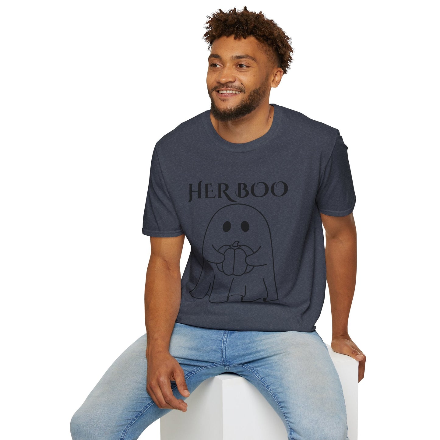 Her Boo Halloween Shirt with Ghost – Matching Couples Tee | Spooky Season Apparel – Light Blue T-Shirt for Anniversary Gift (37 view)