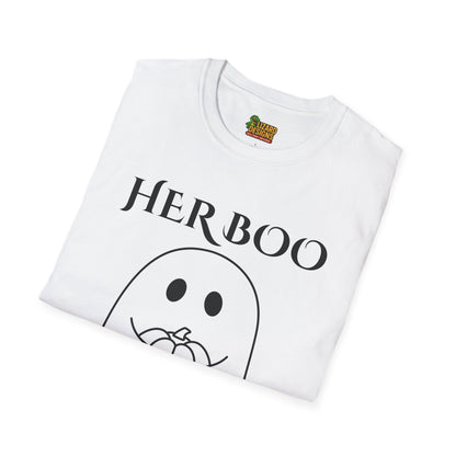 Her Boo Halloween Shirt with Ghost – Matching Couples Tee | Spooky Season Apparel – White T-Shirt for Anniversary Gift (4 view)