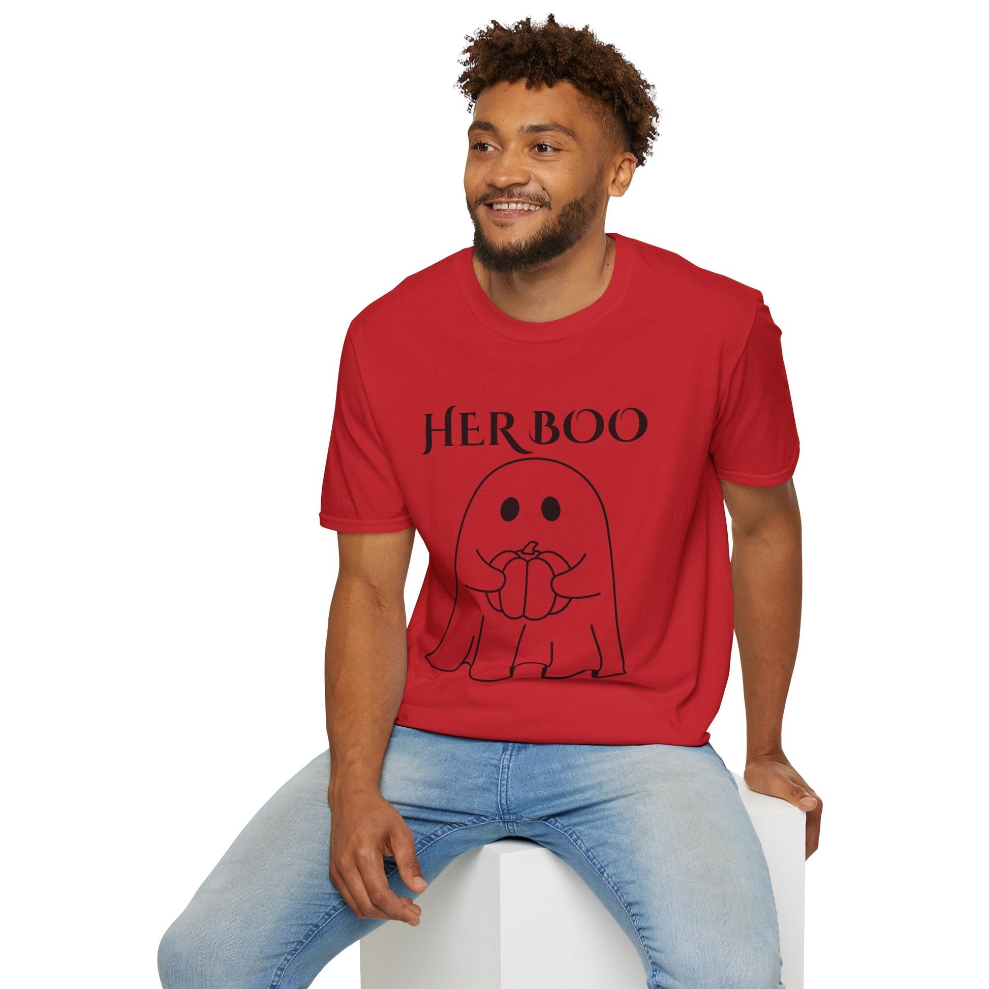 Her Boo Halloween Shirt with Ghost – Matching Couples Tee | Spooky Season Apparel – Heather Navy T-Shirt for Anniversary Gift (25 view)