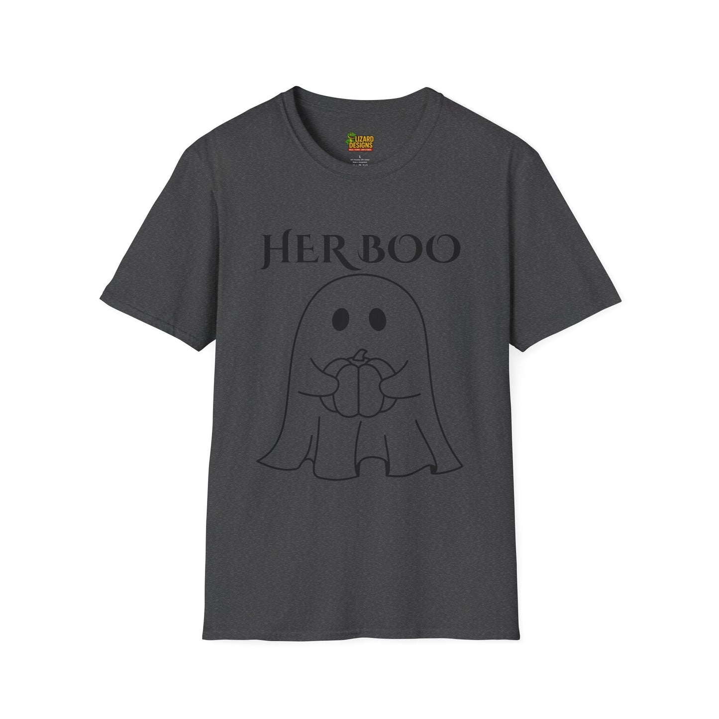 Her Boo Halloween Shirt with Ghost – Matching Couples Tee | Spooky Season Apparel – Dark Heather T-Shirt for Anniversary Gift (39 view)
