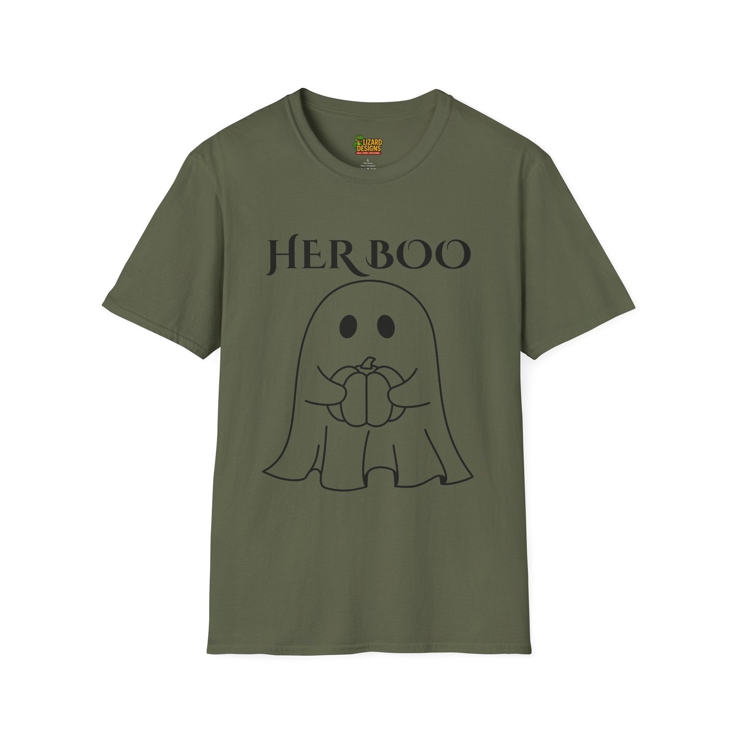 Her Boo Halloween Shirt with Ghost – Matching Couples Tee | Spooky Season Apparel – Military Green T-Shirt for Anniversary Gift (9 view)